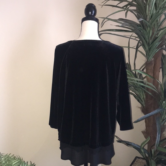 Ava James Black Velvet Lace Trim Blouse. - Picture 3 of 7